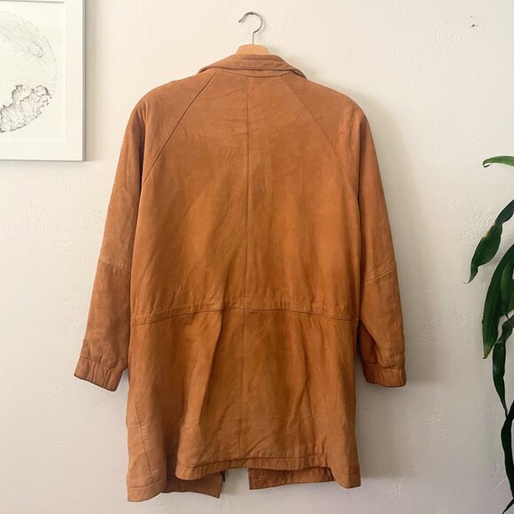 VINTAGE John Carlisle 90's 100% Genuine Leather Suede Coat Tan  | Size M - Picture 8 of 9